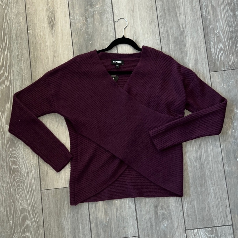 NWT Express Ribbed Wrap Front Oversized Sweater M Eggplant purple
